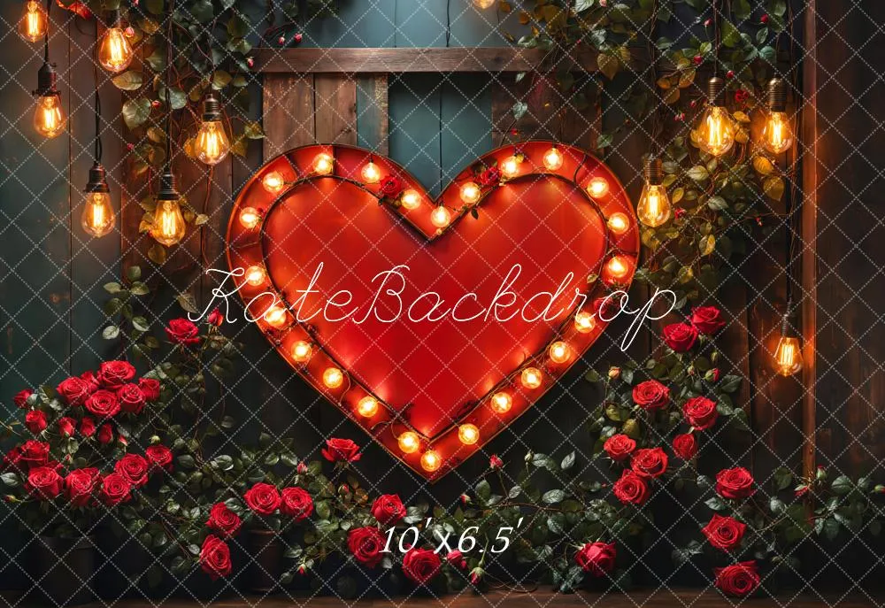 Kate Valentine Heart Lights Roses Fleece Backdrop Designed by Emetselch