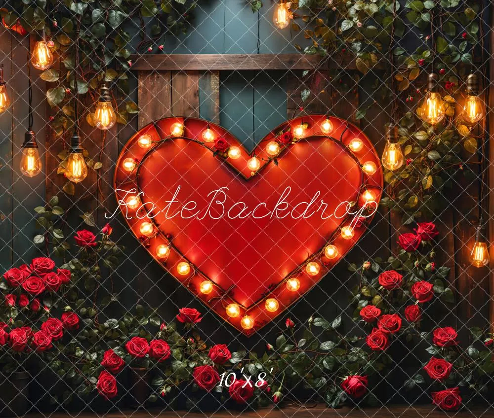 Kate Valentine Heart Lights Roses Fleece Backdrop Designed by Emetselch