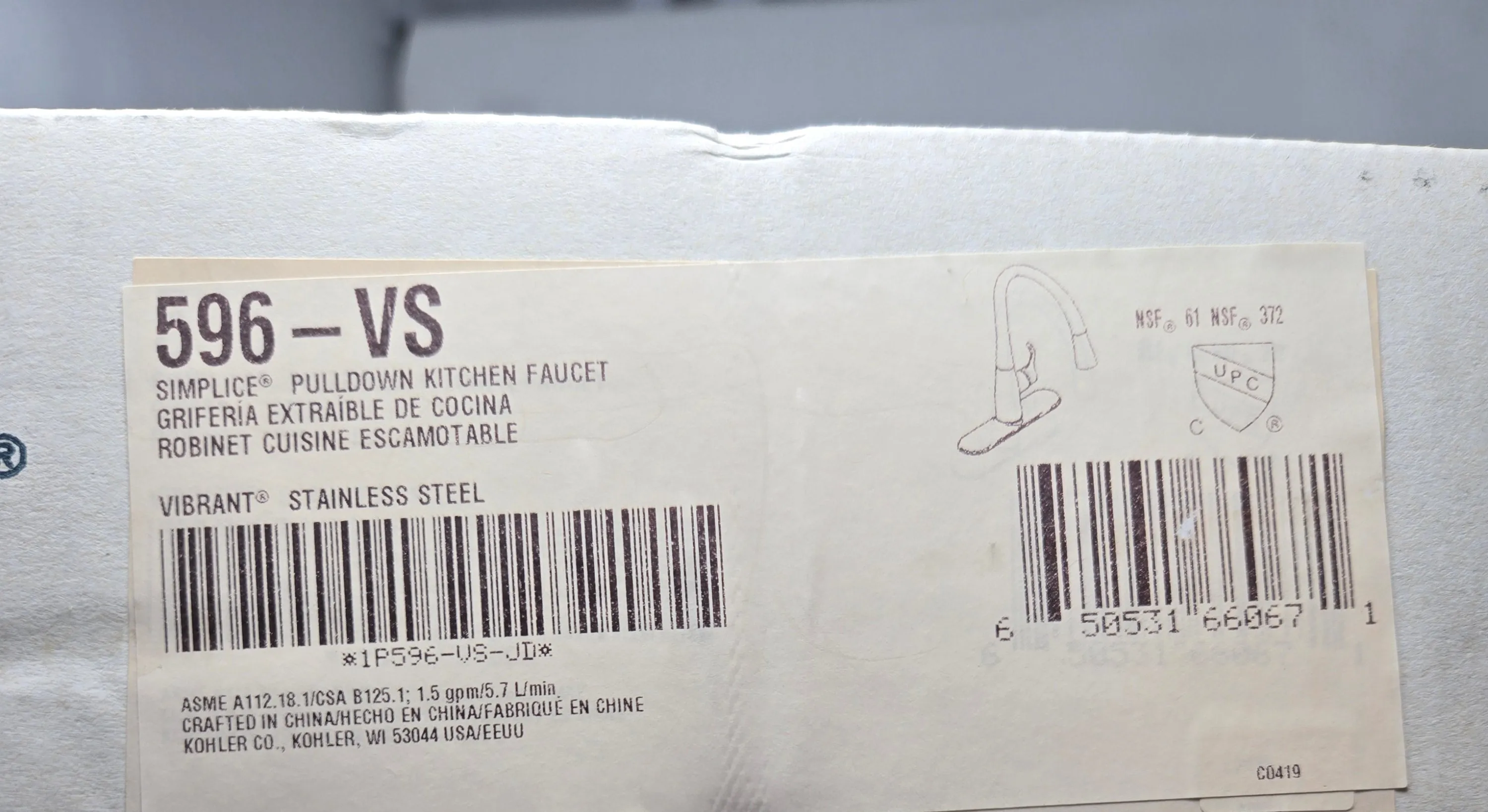 Kohler 596-VS Simplice Pull-down Kitchen Faucet Vibrant Stainless Steel B2C1