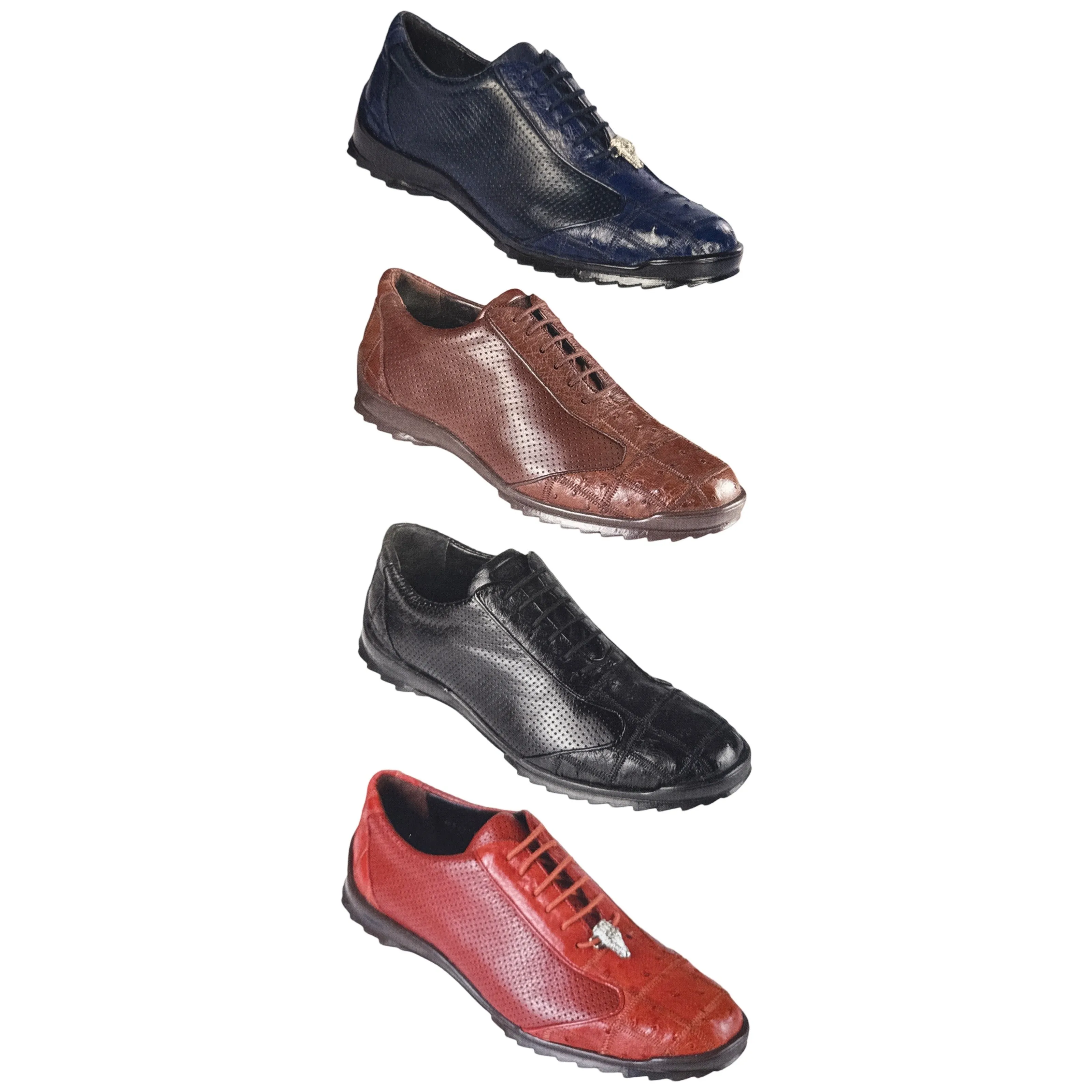 Los Altos Perforated Patchwork Ostrich Quill Sneakers
