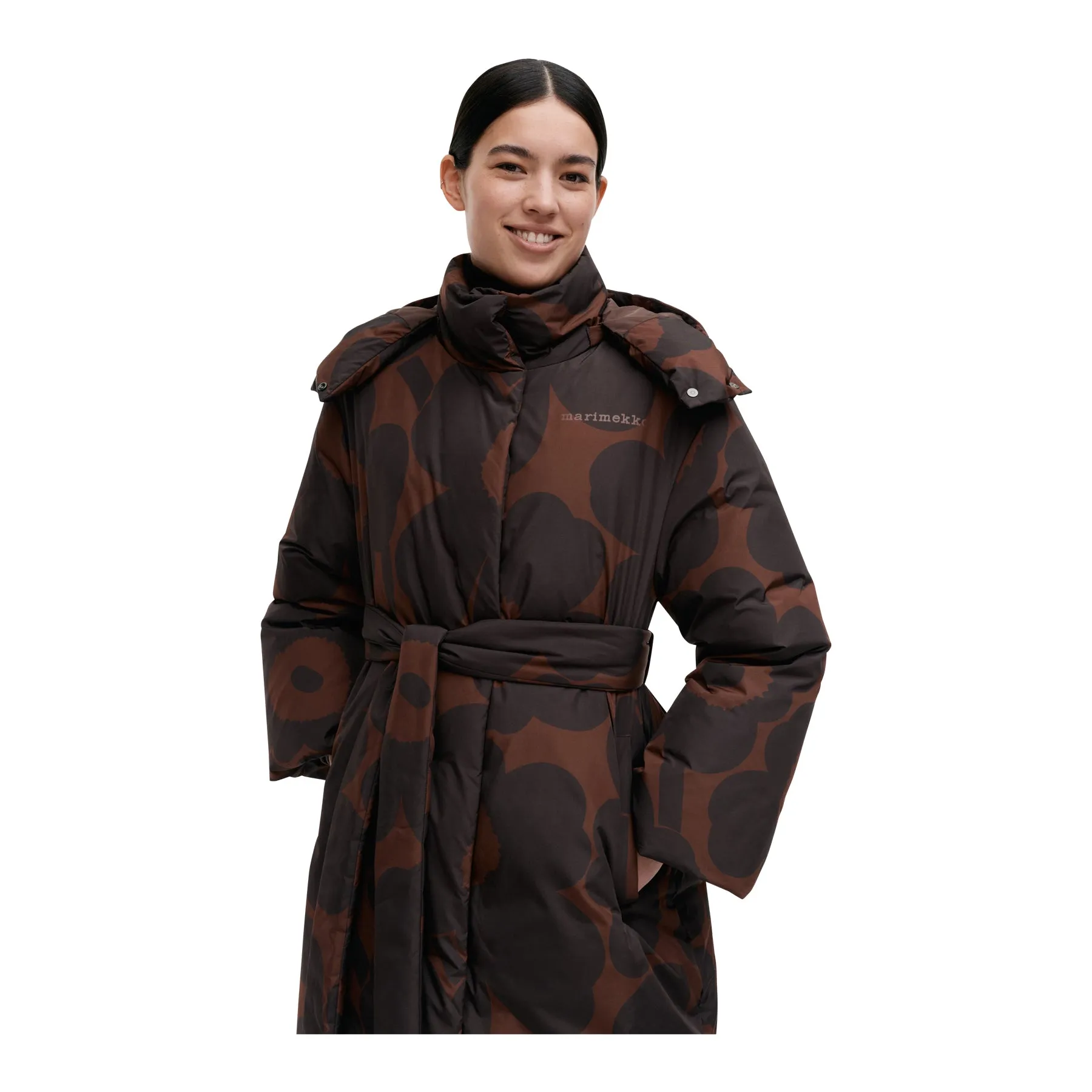 Marimekko Suoja Unikko Down Coat, Brown & Black