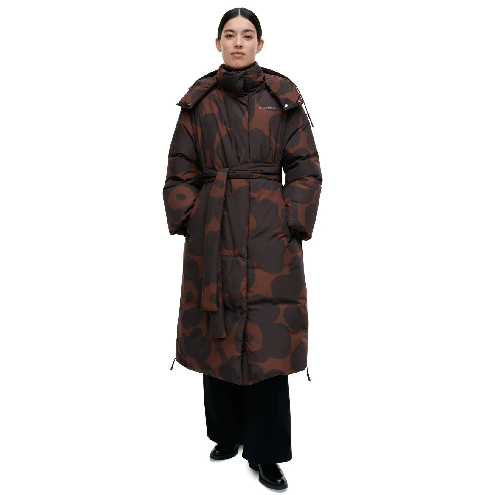 Marimekko Suoja Unikko Down Coat, Brown & Black