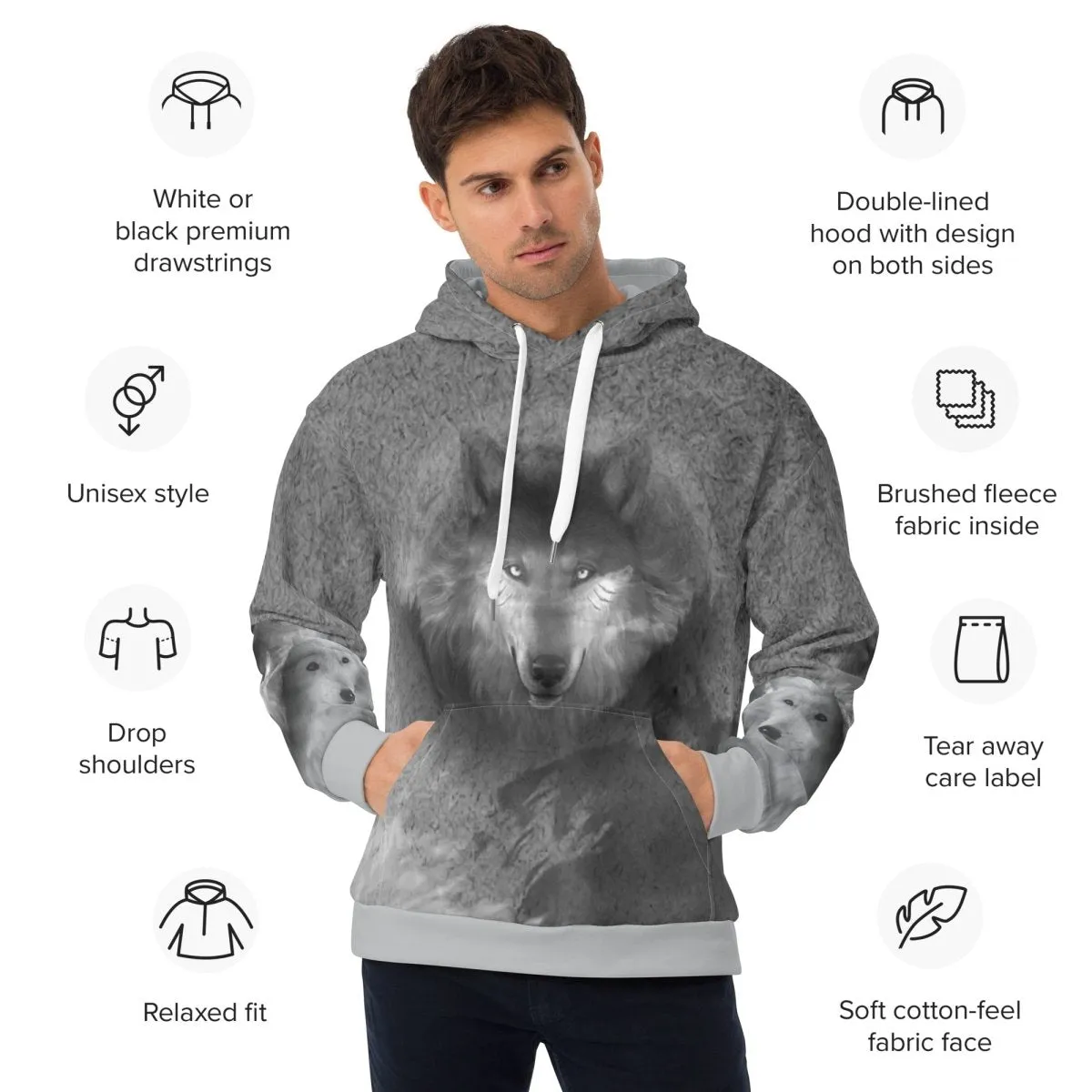 Men's Grey Wolf Hoodie