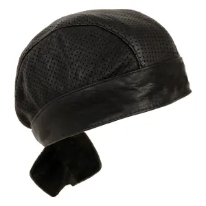 Milwaukee Leather SH324 Unisex Black Perforated Leather Motorcycle Skull Cap
