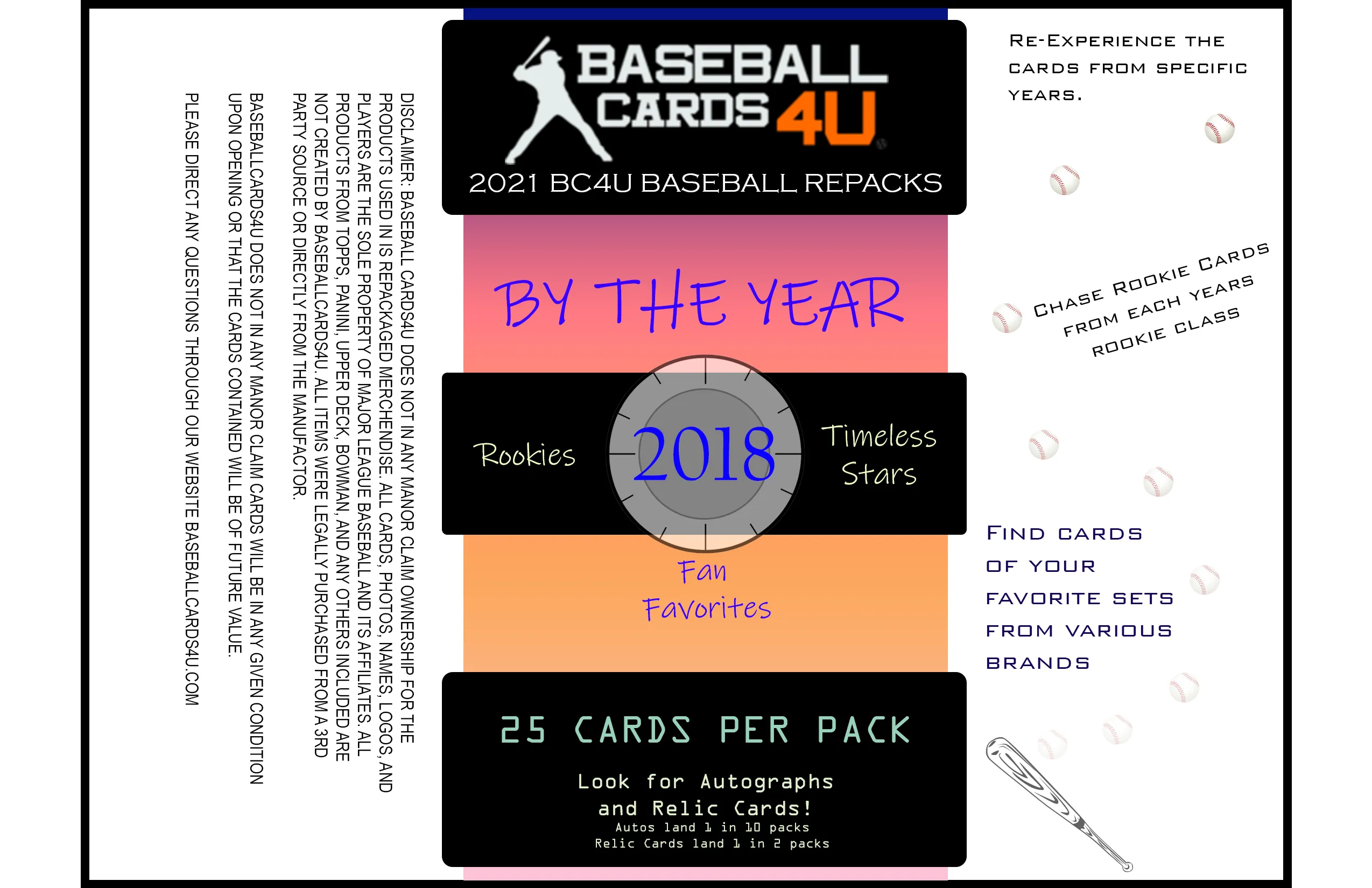 NEW!!! - 2021 BC4U Repacks: By The Year VALUE PACK - 25 Cards - 5$ - Year Specific - Prospects, Stars, HOF’s - HUGE VALUE!