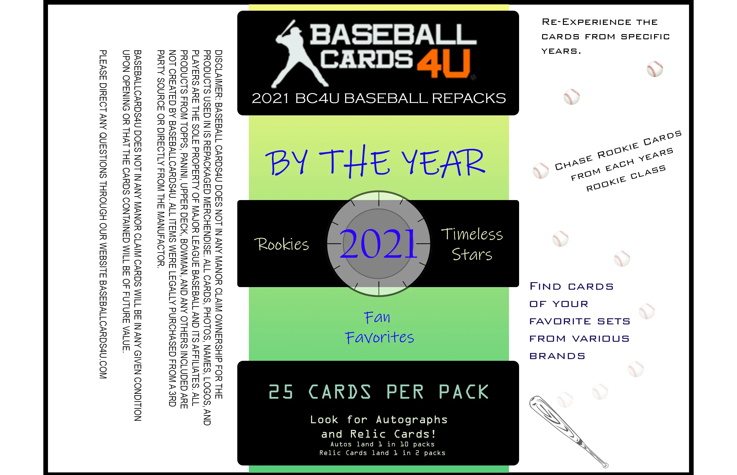 NEW!!! - 2021 BC4U Repacks: By The Year VALUE PACK - 25 Cards - 5$ - Year Specific - Prospects, Stars, HOF’s - HUGE VALUE!