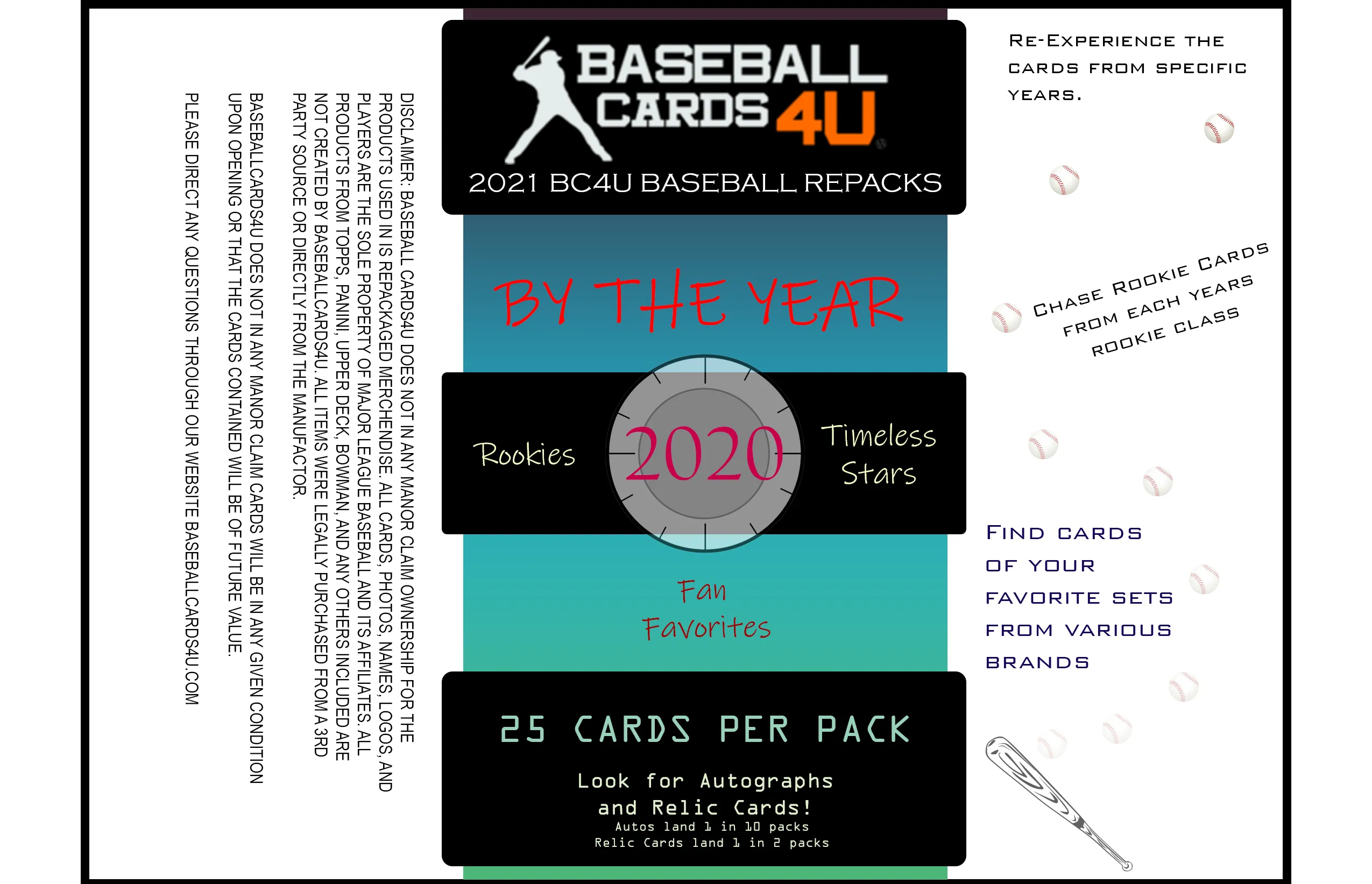 NEW!!! - 2021 BC4U Repacks: By The Year VALUE PACK - 25 Cards - 5$ - Year Specific - Prospects, Stars, HOF’s - HUGE VALUE!