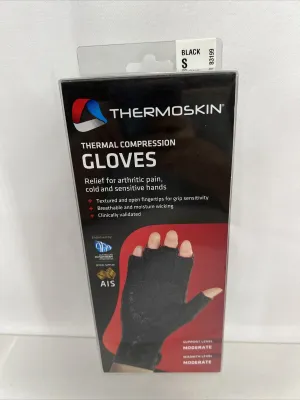ORTHO ZONE Thermoskin Premium Black Arthritis Gloves PAIR Compression Small