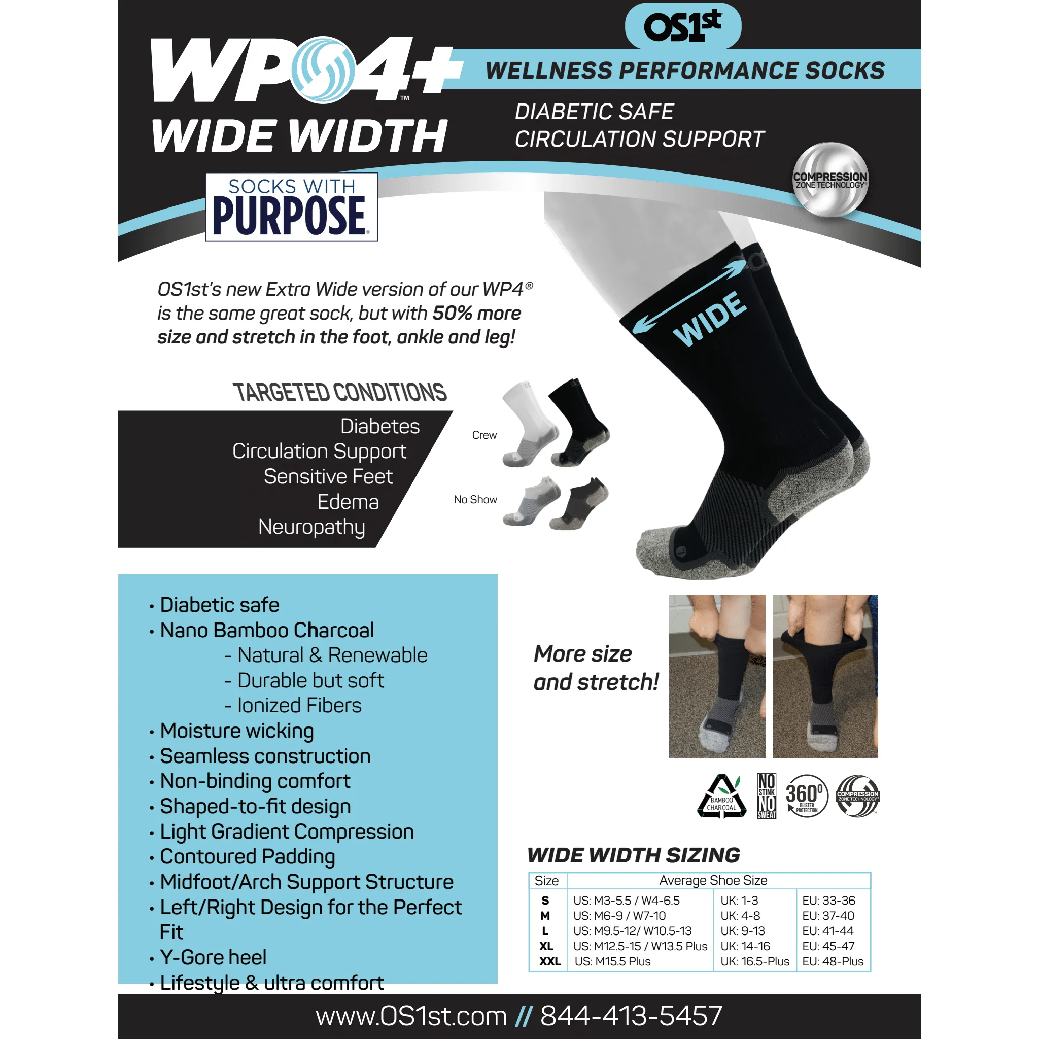 OS1st Wide Wellness Performance No Show Socks