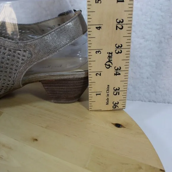 Paul Green Leather Sandal Womens Size 7 US Gray Metallic Perforated Block Heel