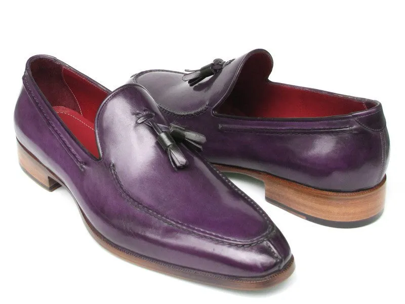Paul Parkman Men's Hand-Painted Leather Tassel Loafers in Purple