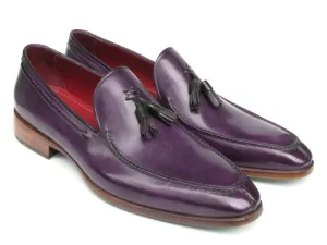 Paul Parkman Men's Hand-Painted Leather Tassel Loafers in Purple