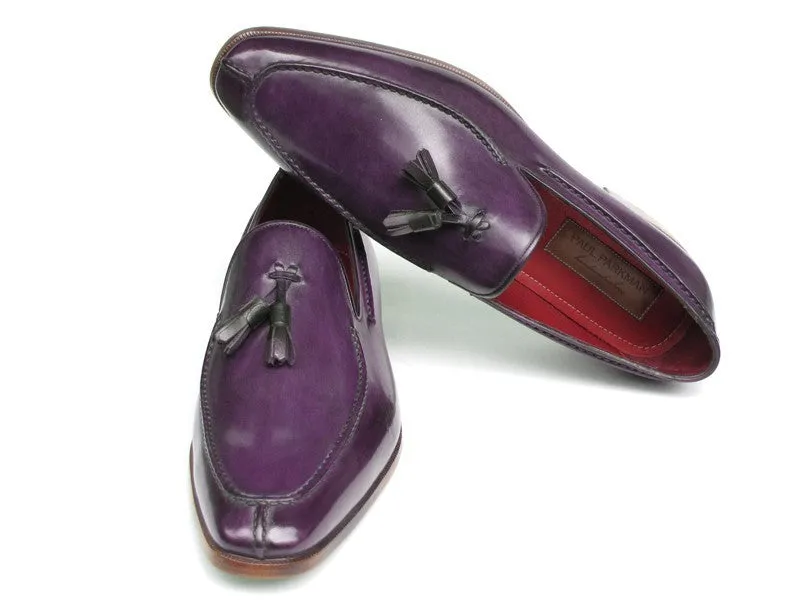 Paul Parkman Men's Hand-Painted Leather Tassel Loafers in Purple