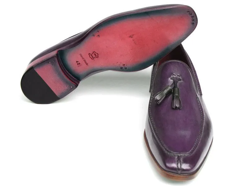 Paul Parkman Men's Hand-Painted Leather Tassel Loafers in Purple