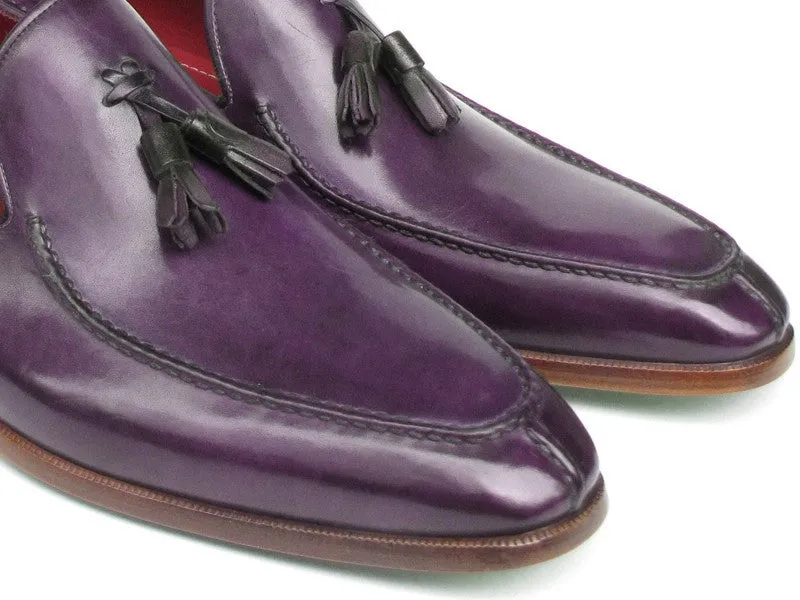 Paul Parkman Men's Hand-Painted Leather Tassel Loafers in Purple