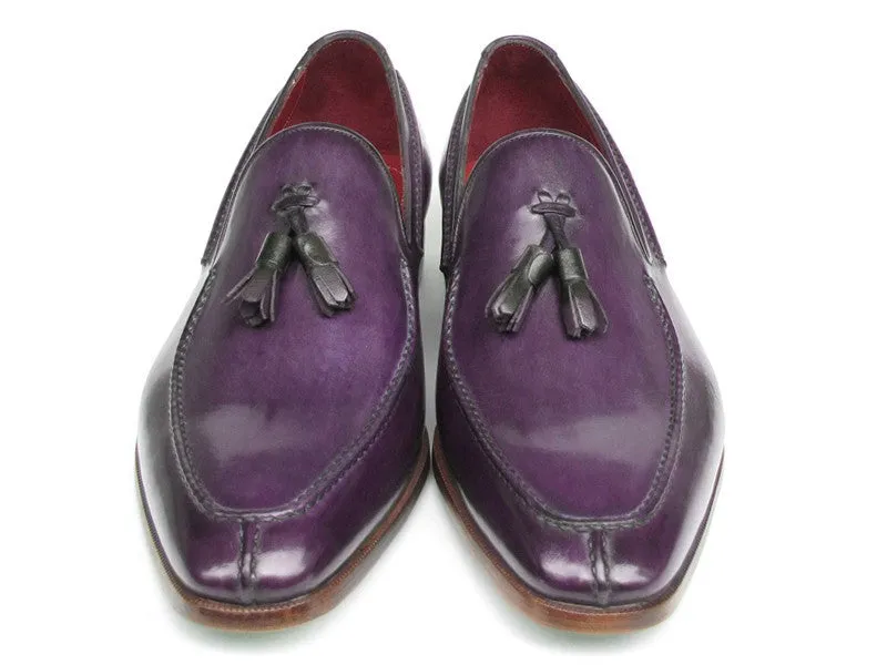 Paul Parkman Men's Hand-Painted Leather Tassel Loafers in Purple