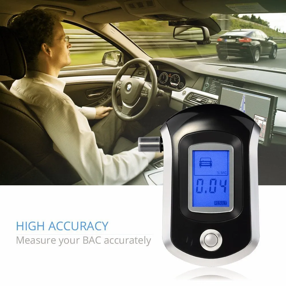 PD_2 Kibeland LCD Display Digital Breath Alcohol Tester with Semi-conductor Sensor 5 Mouthpieces