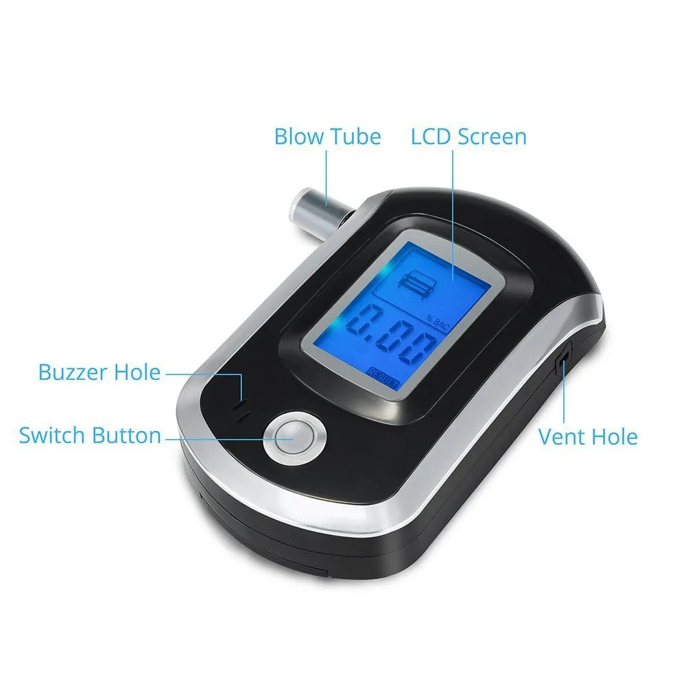 PD_2 Kibeland LCD Display Digital Breath Alcohol Tester with Semi-conductor Sensor 5 Mouthpieces