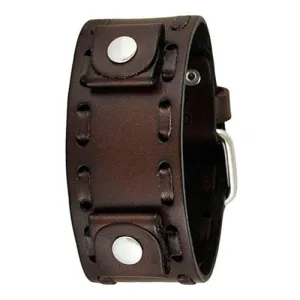 Perforated Dash Brown Leather Cuff