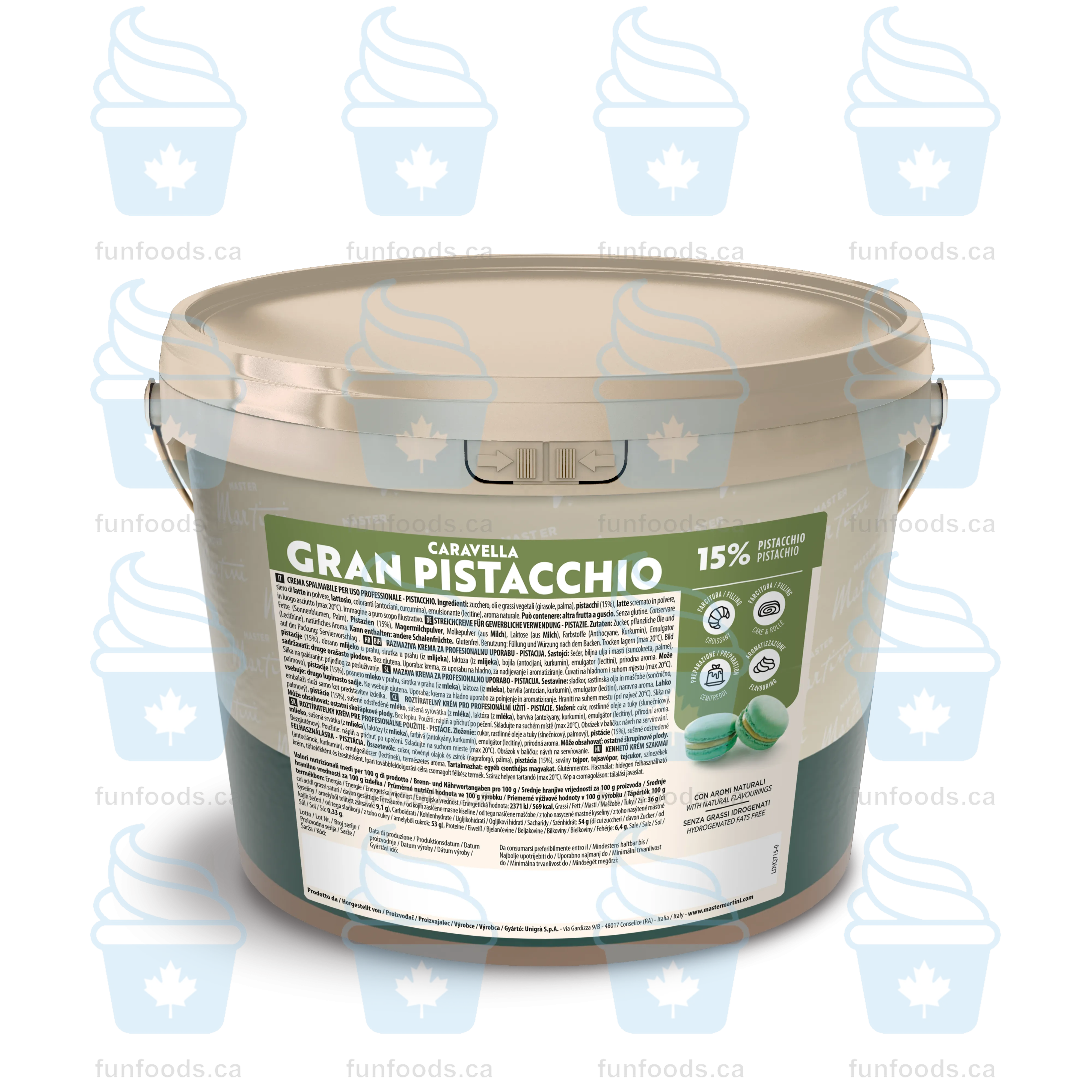 Pistachio Filling - 5kg Bucket - Caravella Gran Pistachio Cream - Master Martini Canada - Canadian Distribution
