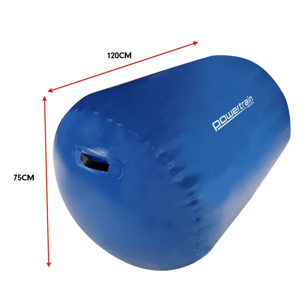 Powertrain Sports Inflatable Gymnastics Air Barrel Exercise Roller 120 x 75cm - Blue - ONLINE ONLY