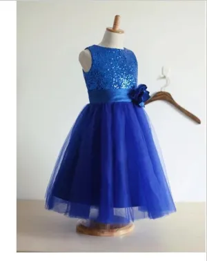 Princess Jewel Sleeveless Flower Girl With Hand-Made Flower Tulle Long Dresses