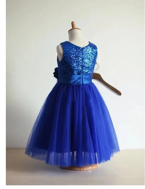 Princess Jewel Sleeveless Flower Girl With Hand-Made Flower Tulle Long Dresses