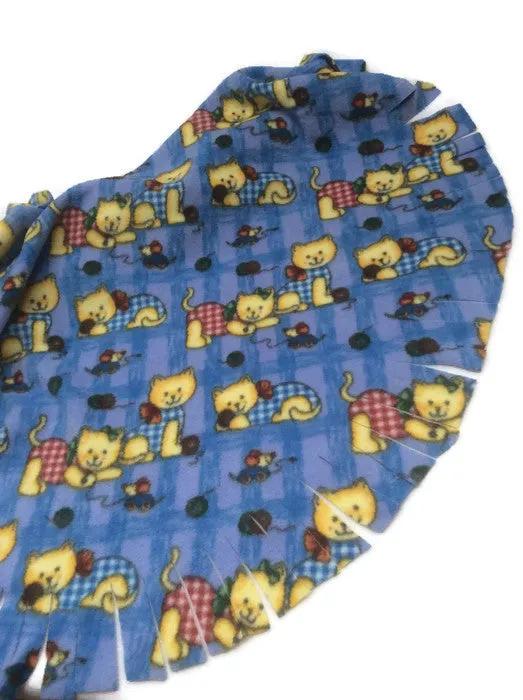 Puppy Blanket cat blanket rug blue polar fleece  fringed throw rug small