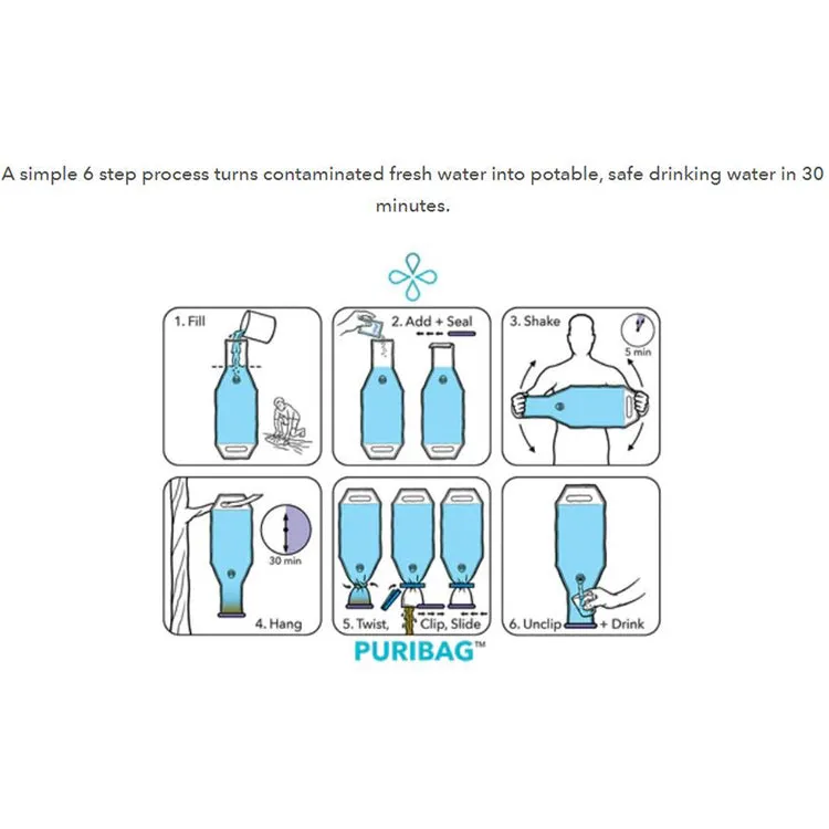 PURIBAG PRO SYSTEM WITH STRAW FILTER AND P&G WATER PURIFIER PACKETS
