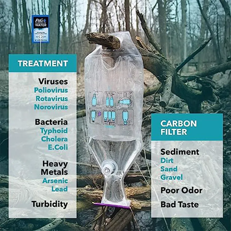 PURIBAG PRO SYSTEM WITH STRAW FILTER AND P&G WATER PURIFIER PACKETS