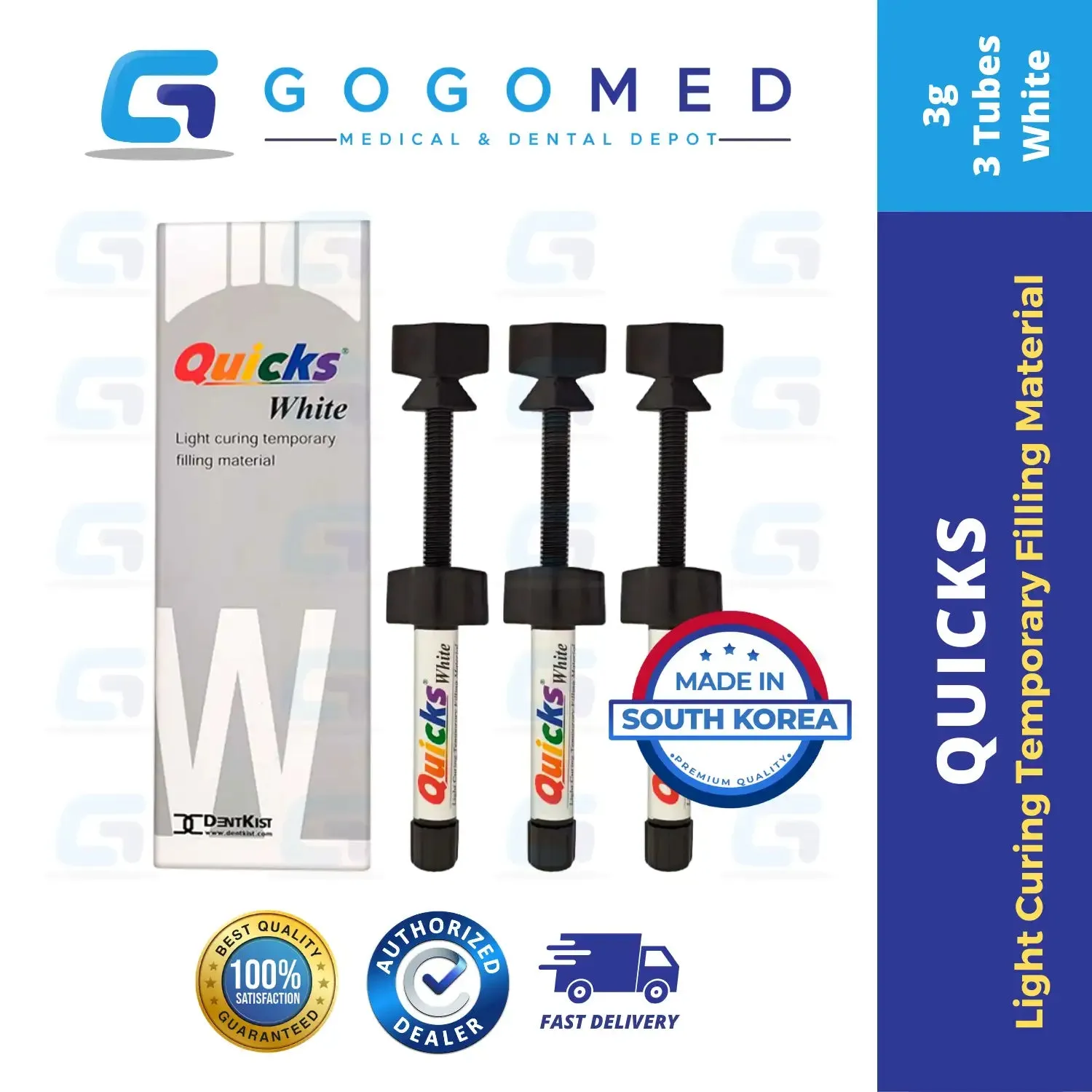 Quicks - Light Curing Temporary Filling Material (Packable) - 3g per Tube