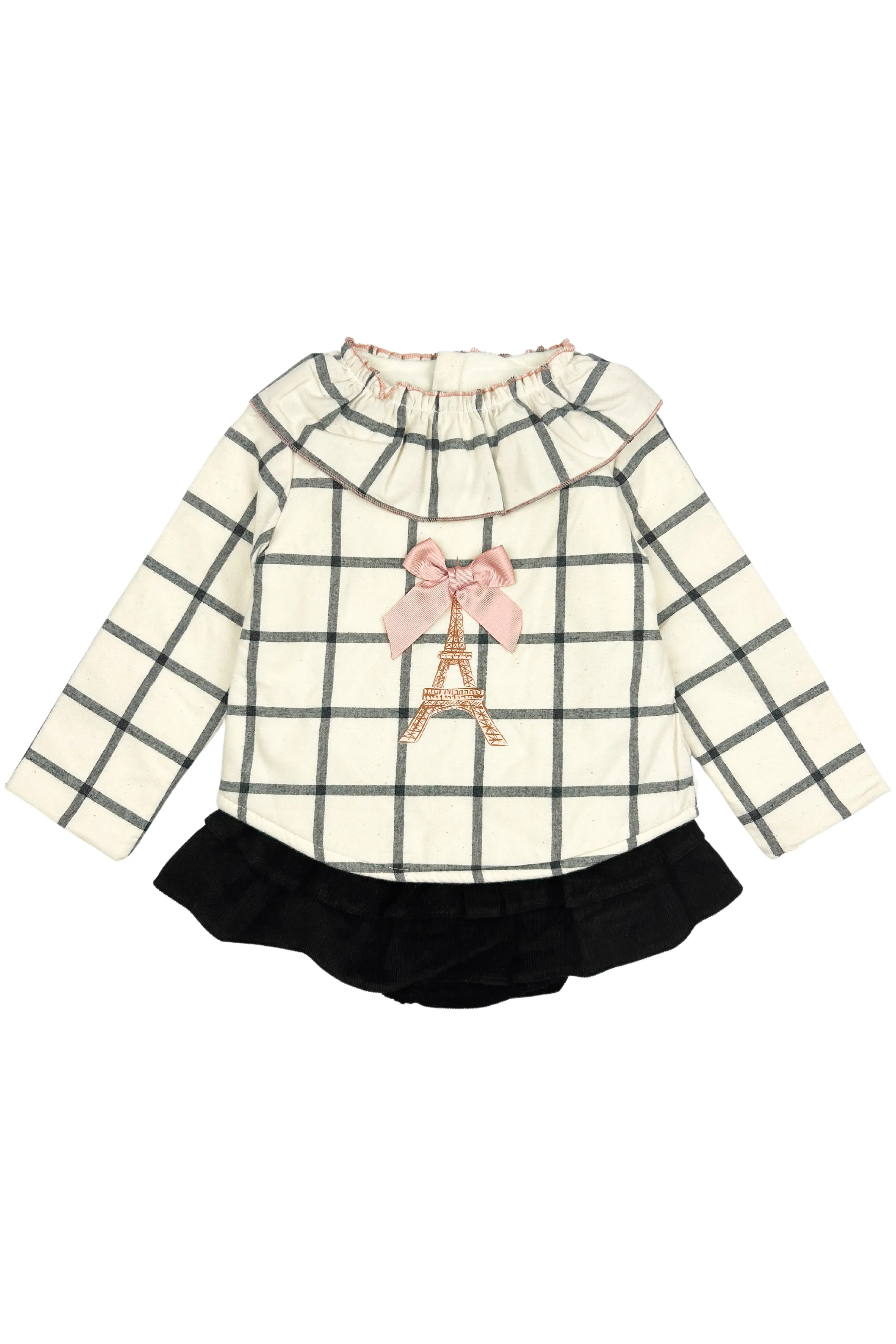 "Macie" Ecru Checked Sweatshirt & Black Skirt