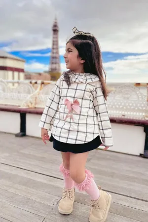 "Macie" Ecru Checked Sweatshirt & Black Skirt
