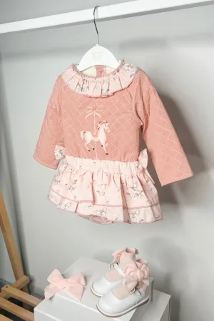 "Mya" Salmon Pink Carousel Pony Top & Skort