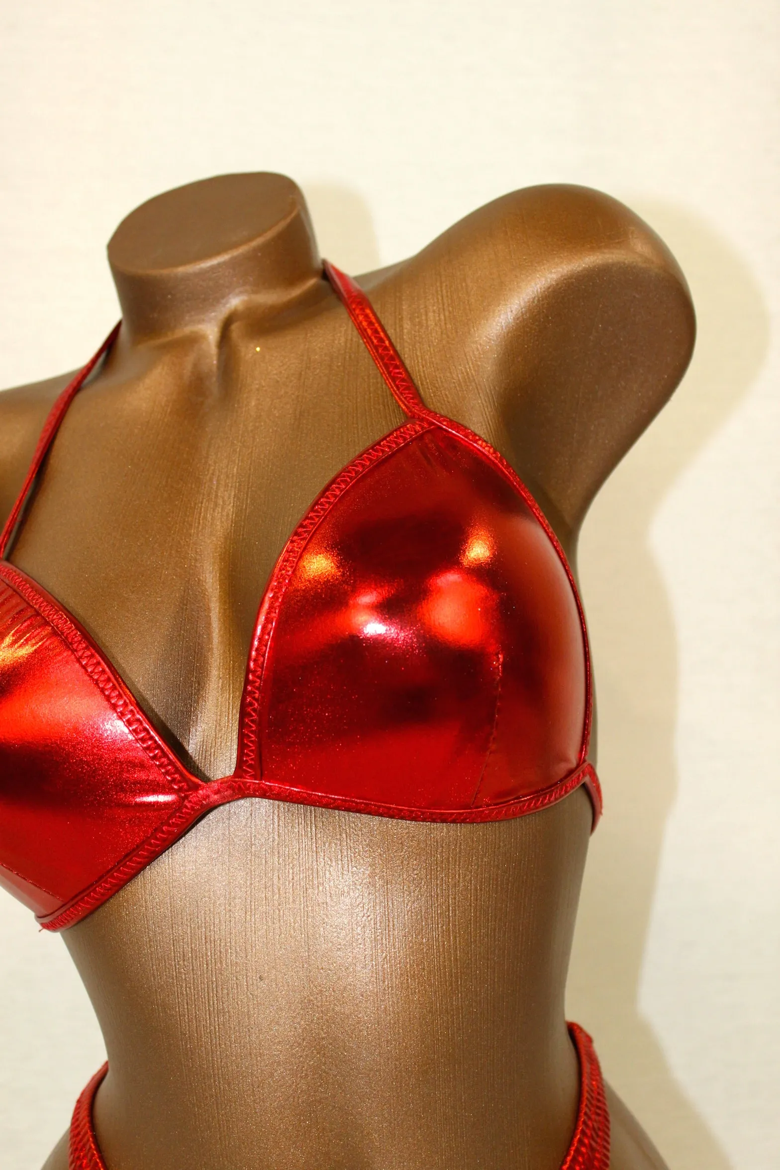 Red Metallic Molded Push-Up Bra Posing Suit