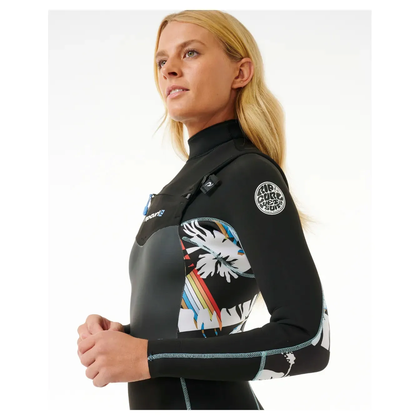Rip Curl Dawn Patrol 3/2mm Womens Chest Zip Summer Wetsuit - Black/White/Multi - 2025