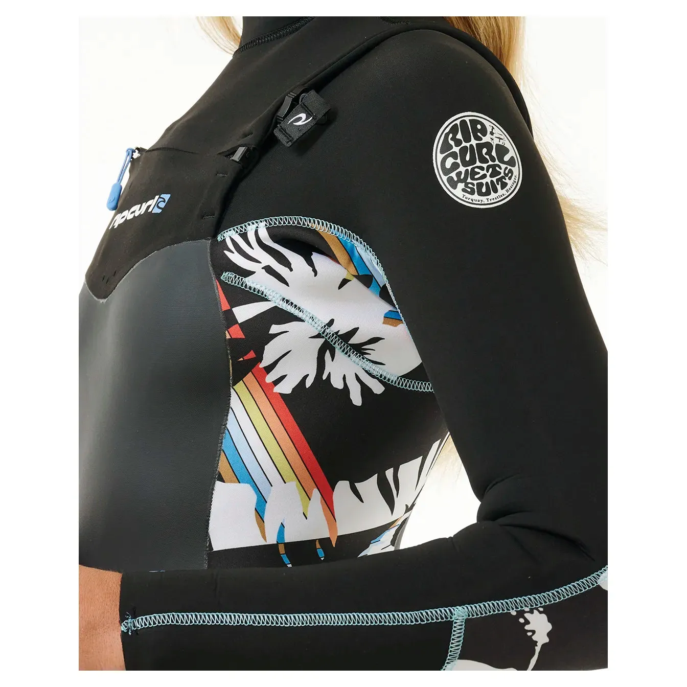 Rip Curl Dawn Patrol 3/2mm Womens Chest Zip Summer Wetsuit - Black/White/Multi - 2025