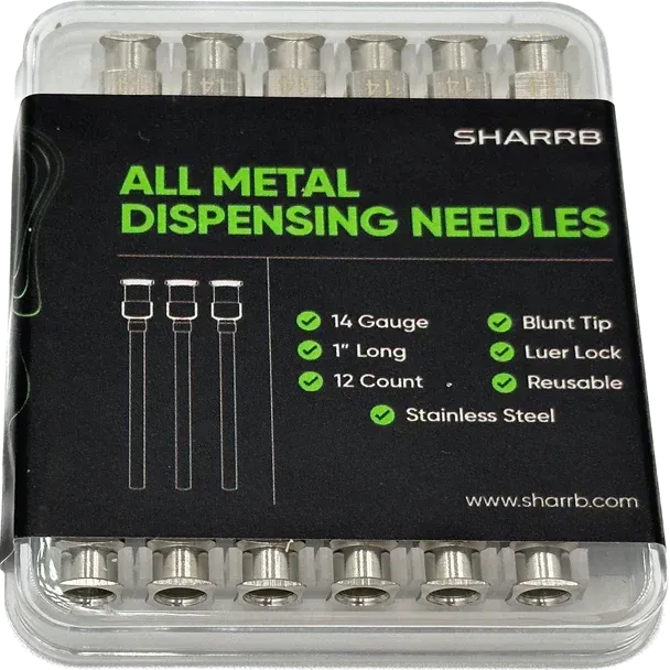 SHARRB - Dispensing Needle 1" - All Metal Stainless Steel Blunt Tip Luer Lock - (14 Gauge) - (12 Pack)
