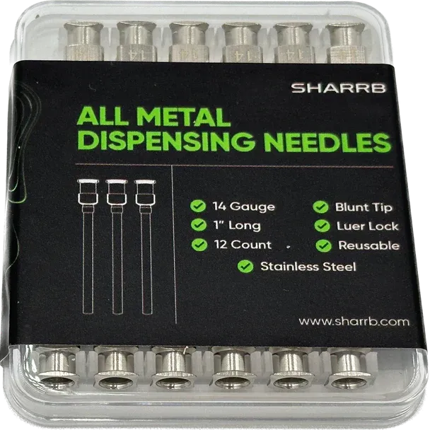 SHARRB - Dispensing Needle 1" - All Metal Stainless Steel Blunt Tip Luer Lock - (14 Gauge) - (12 Pack)