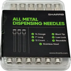 SHARRB - Dispensing Needle 1" - All Metal Stainless Steel Blunt Tip Luer Lock - (14 Gauge) - (12 Pack)