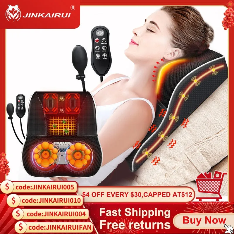Shiatsu Head Neck Cervical Ttraction Body Massager Car Back Pillow with Heating Vibrating Massage Device