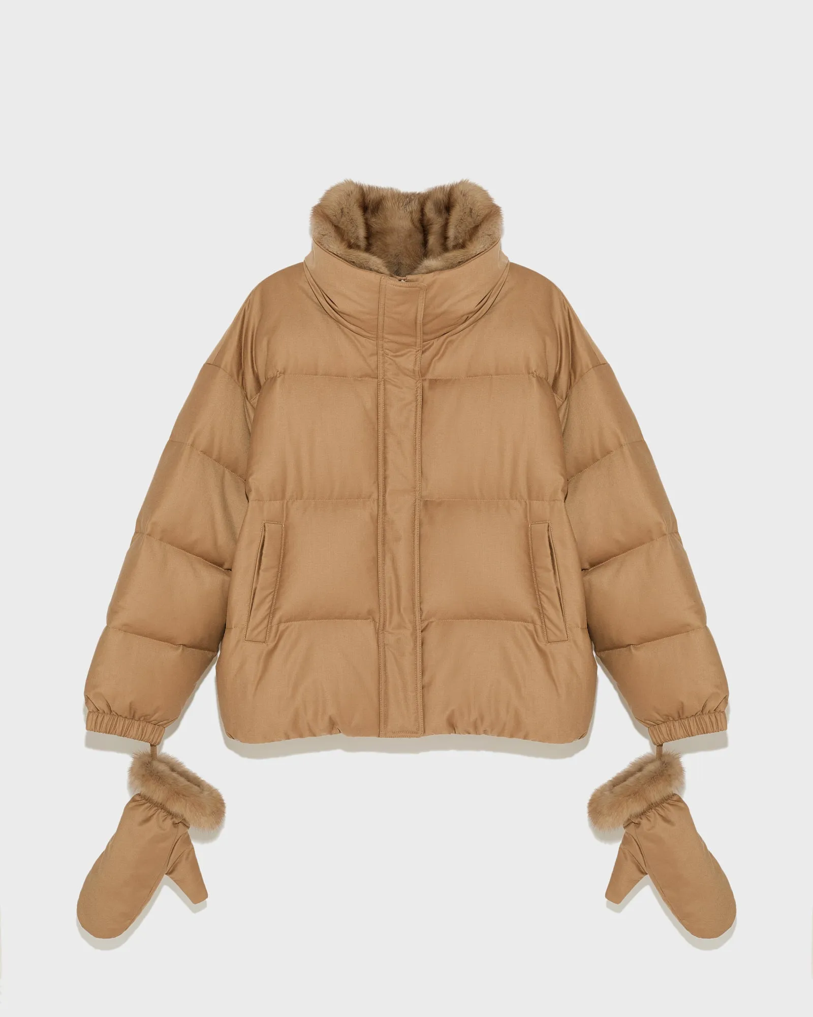 Short down jacket made with Loro Piana flannel and sable fur