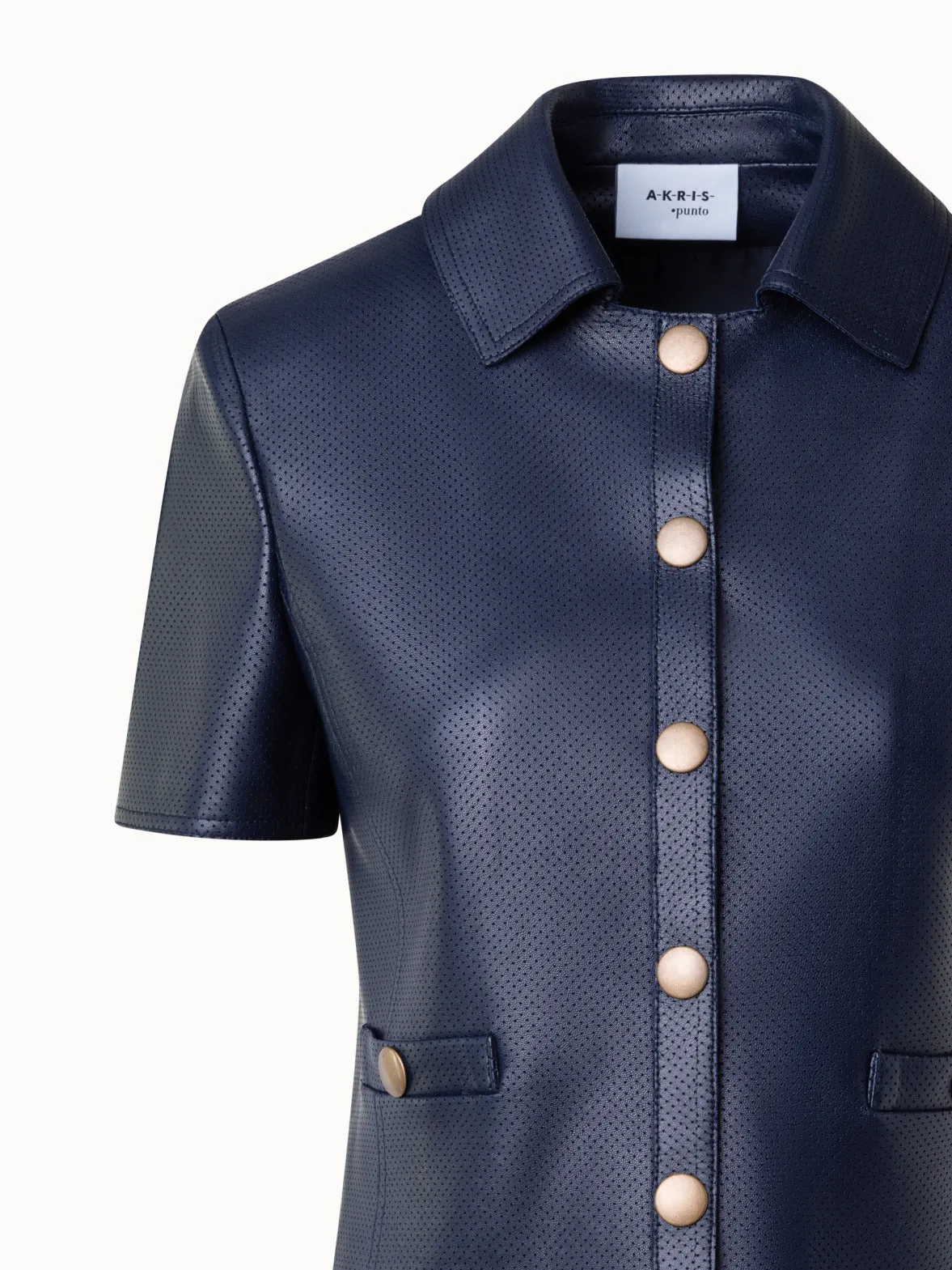 Short Sleeve Signature Pin Dot Leather Jacket