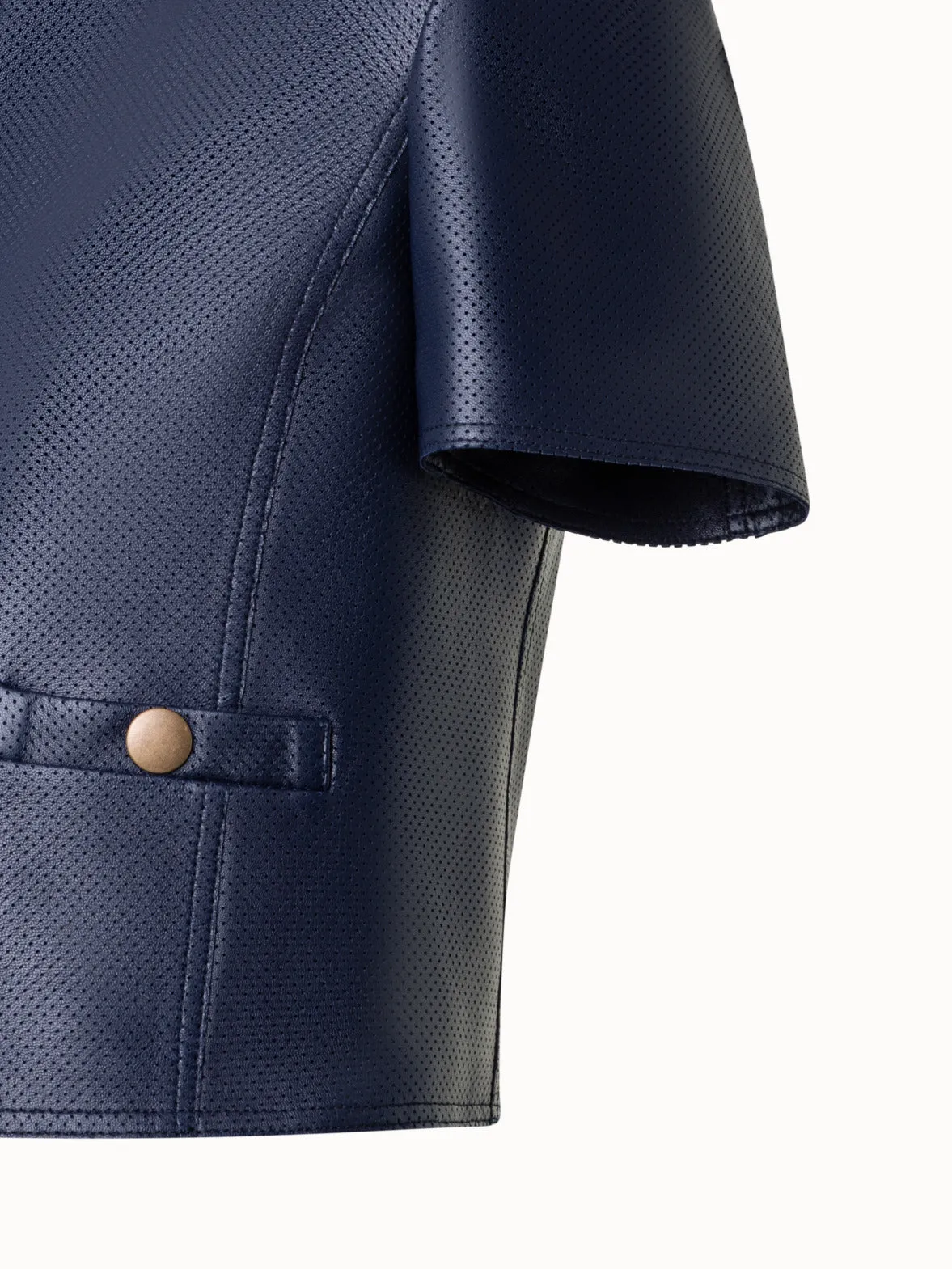 Short Sleeve Signature Pin Dot Leather Jacket