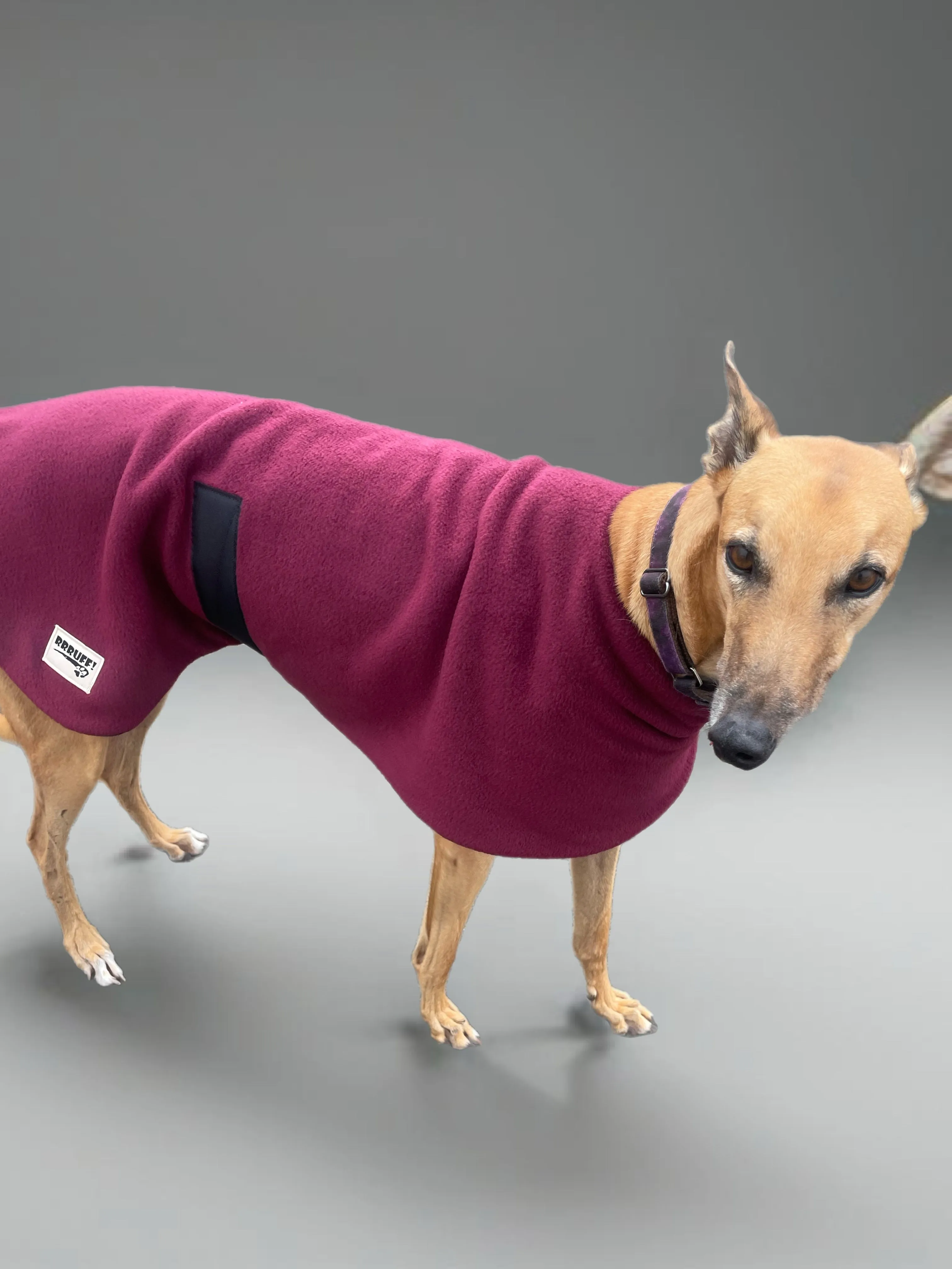 Simply black classic style Greyhound coat in thick double fleece washable