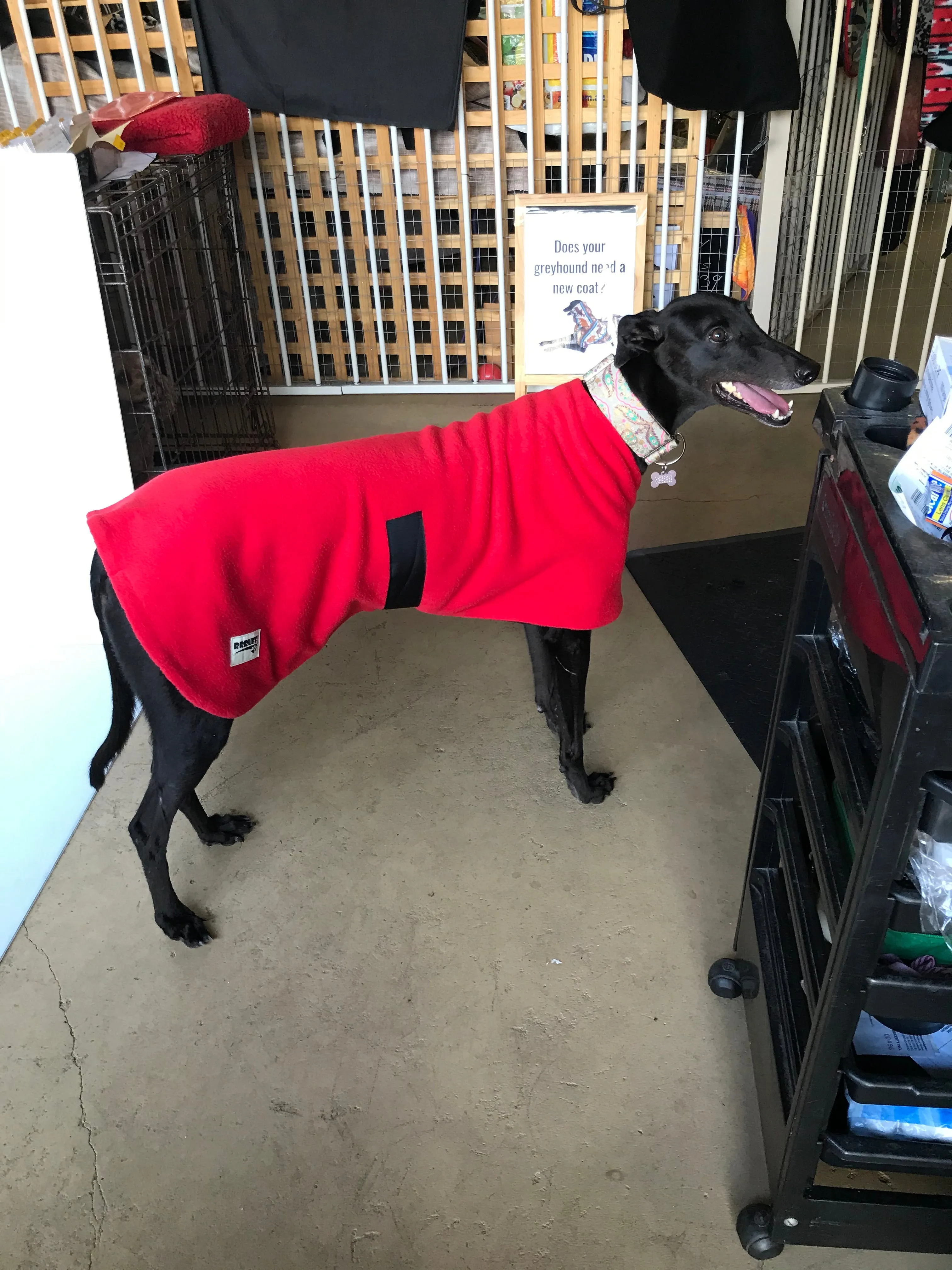 Simply black classic style Greyhound coat in thick double fleece washable