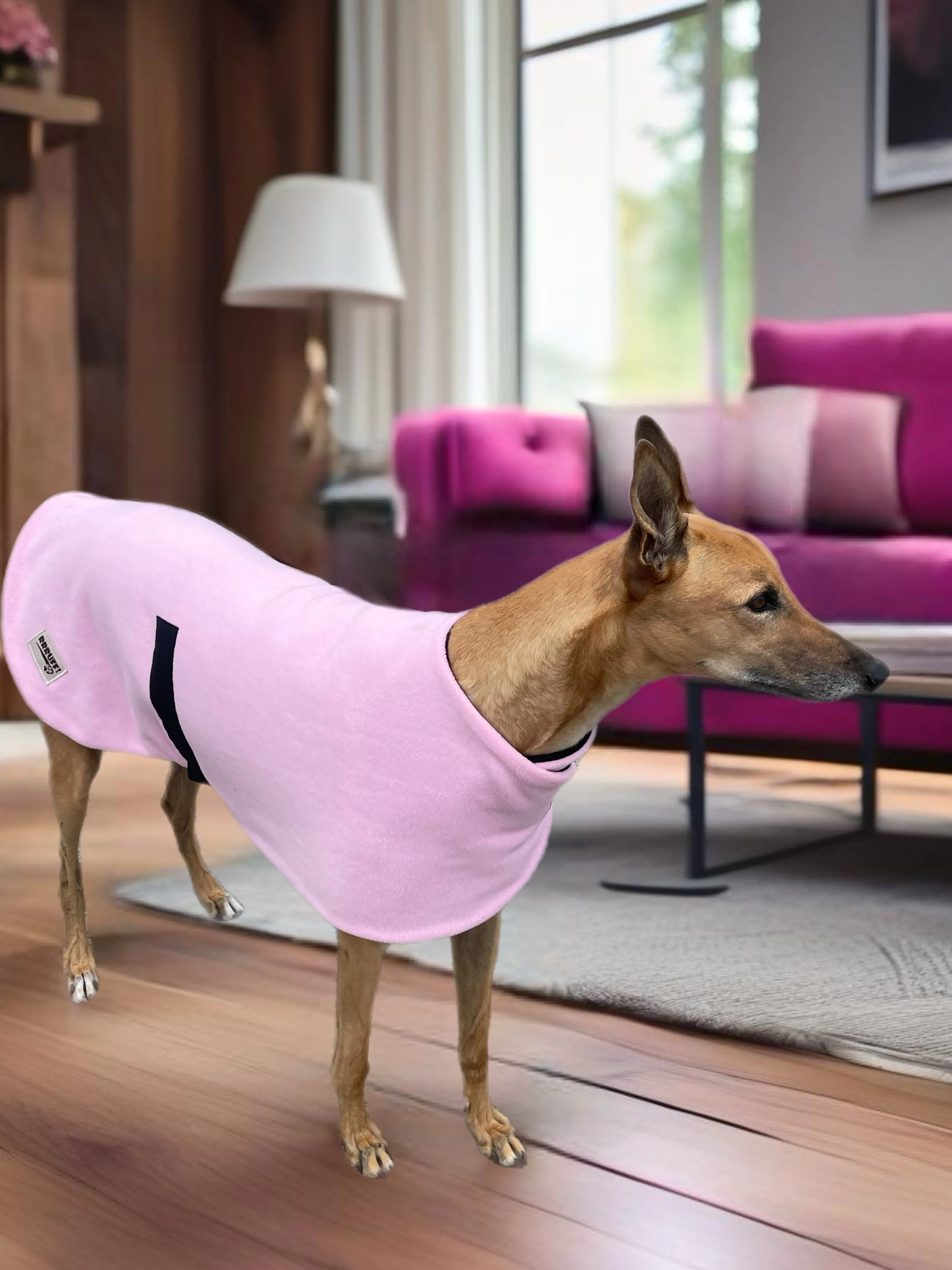 Simply black classic style Greyhound coat in thick double fleece washable
