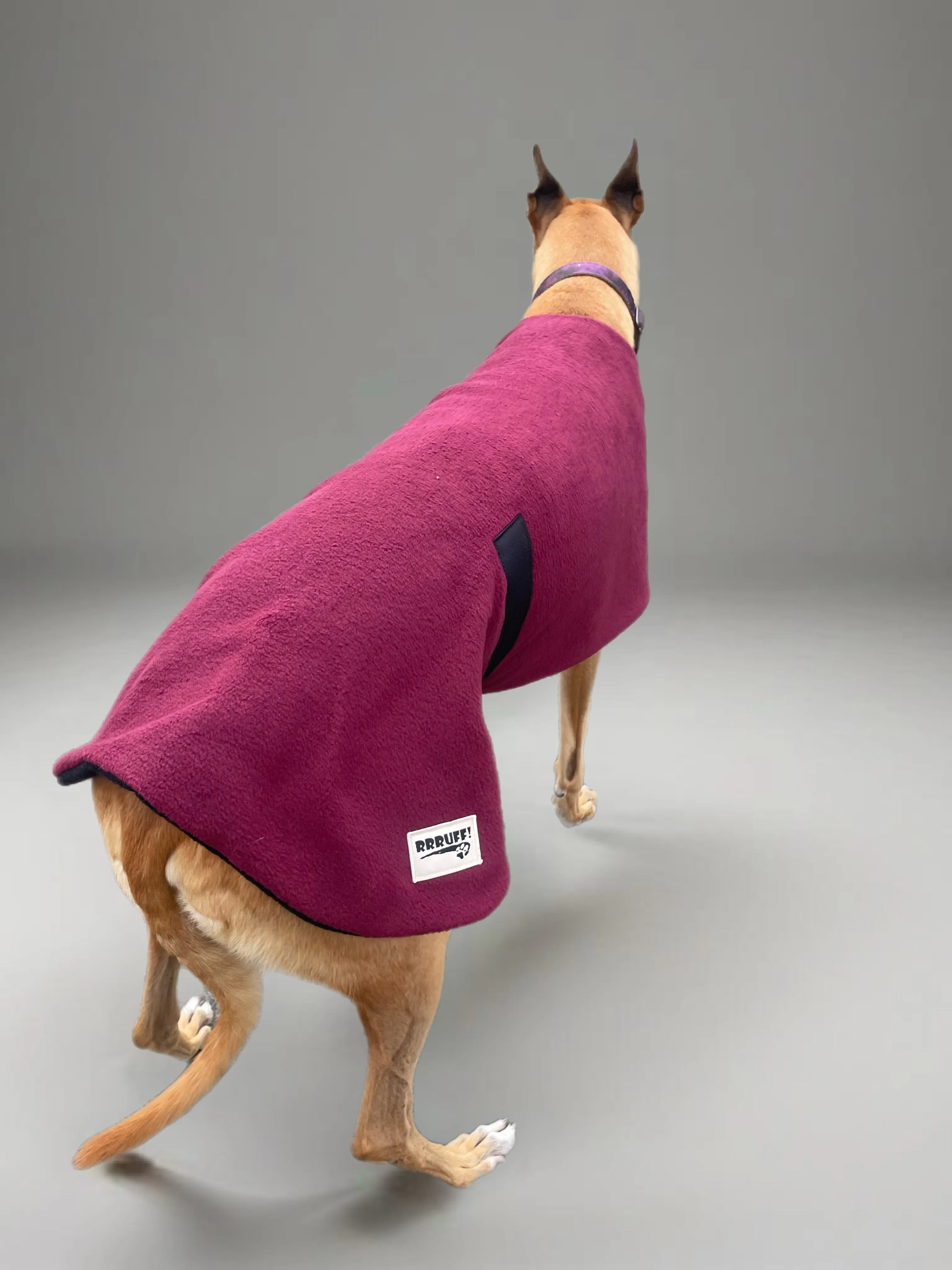 Simply black classic style Greyhound coat in thick double fleece washable