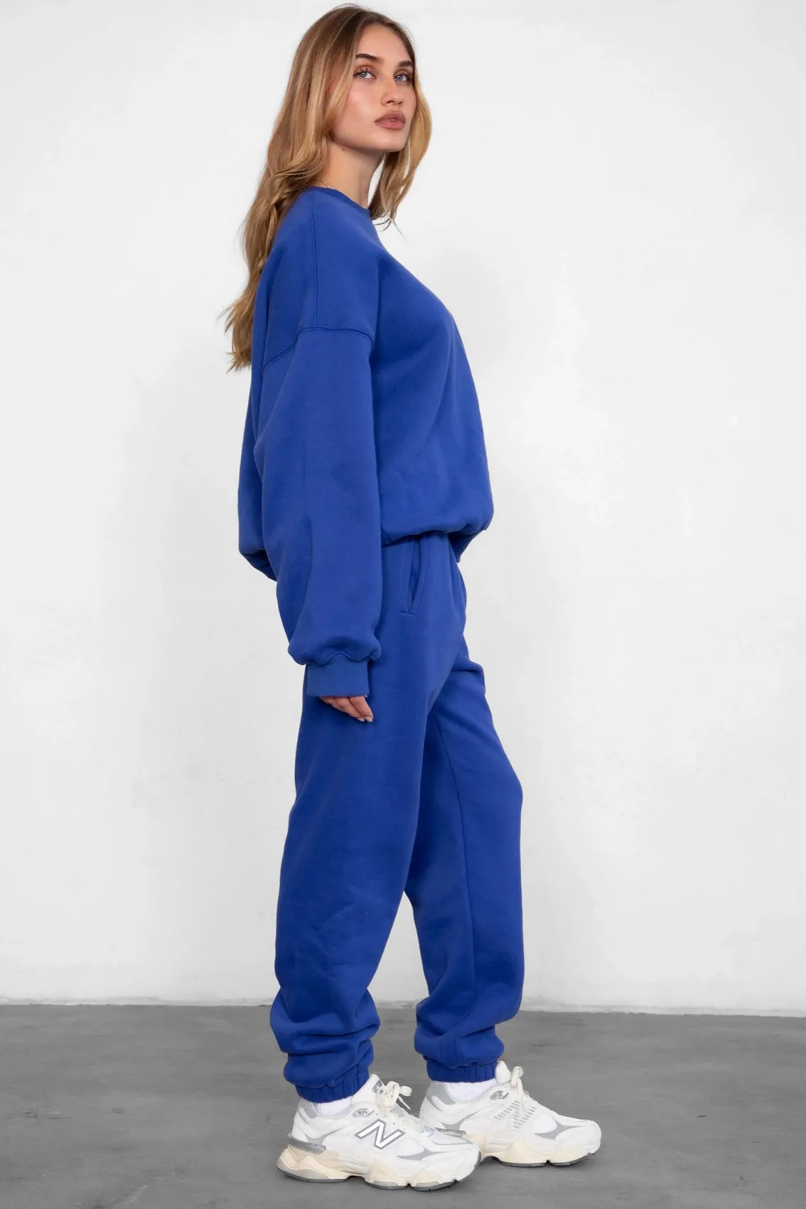 Sleepy But Social Crewneck- Oversized-Royal Blue