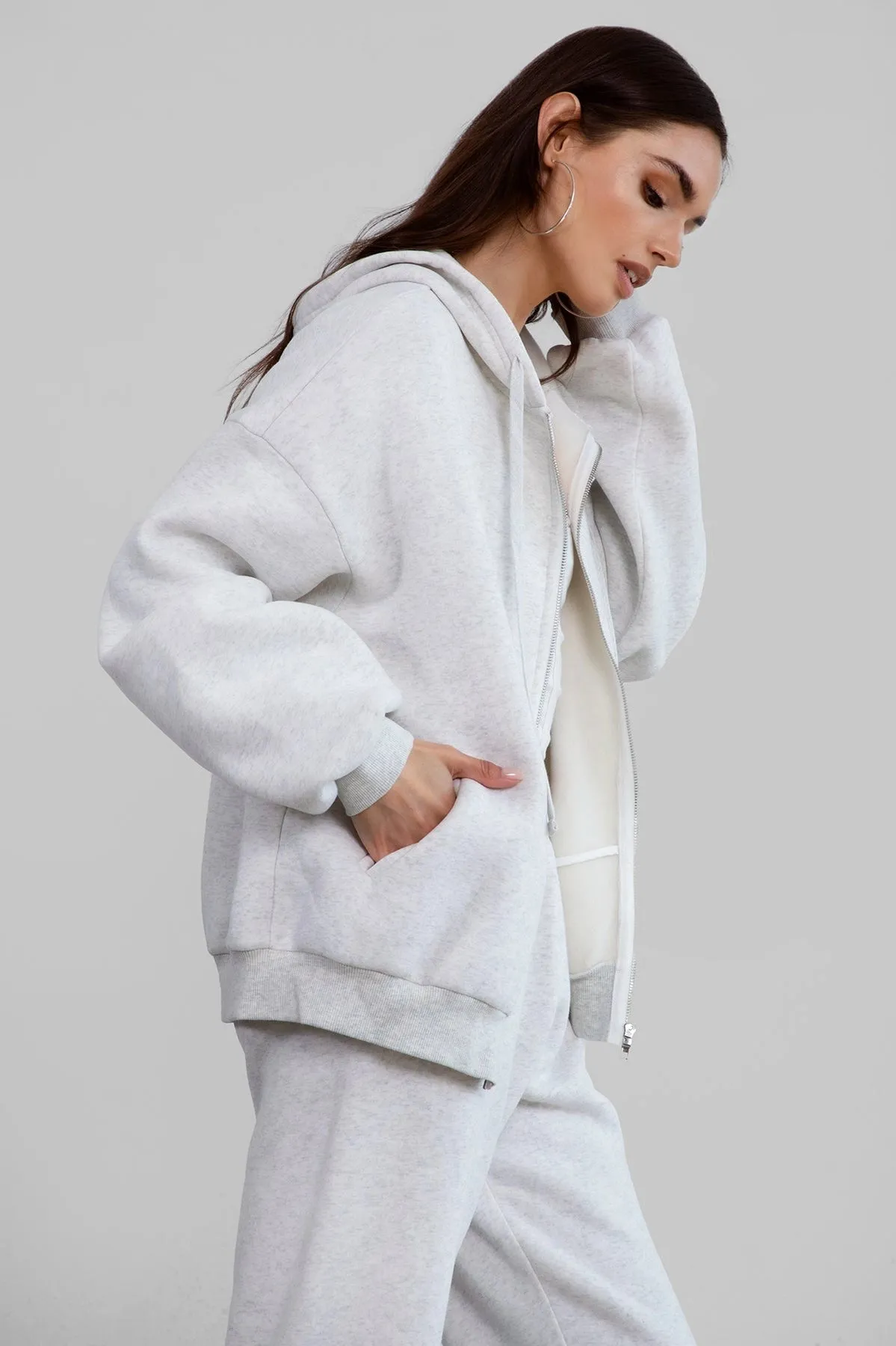 Sleepy But Social Hoodie -Oversized- Heather White